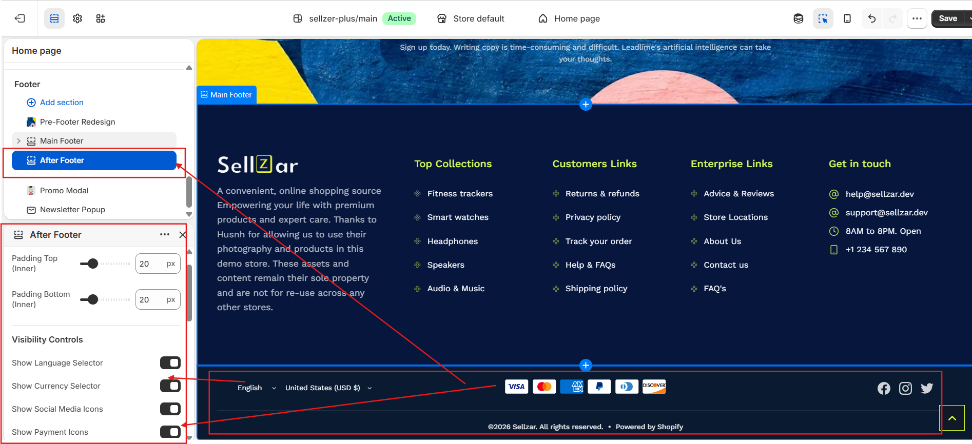 After-Footer & Payment Icons